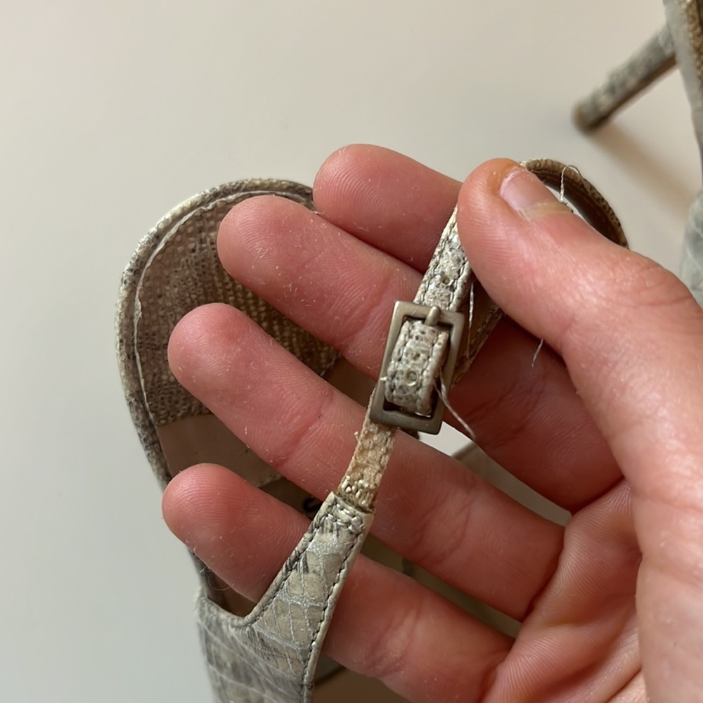 Jimmy Choo Silver Snake-Print Peep Toe Slingback Heels - Picture 3 of 6